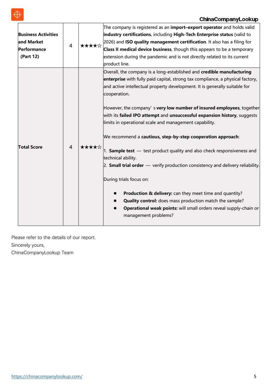 China company investigation report sample page 3