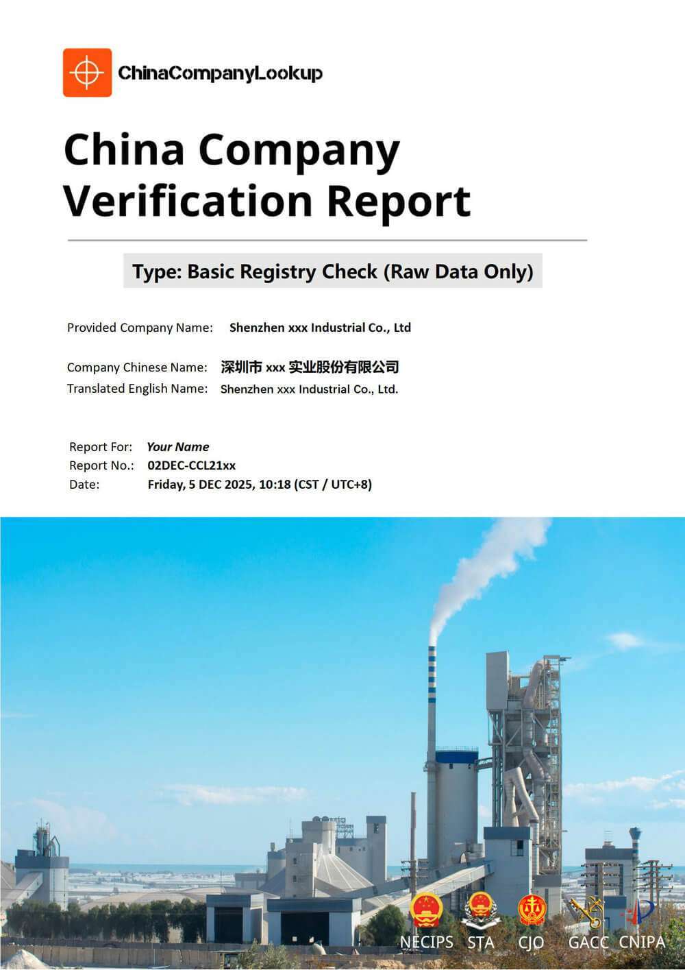 China company registry check sample page 1